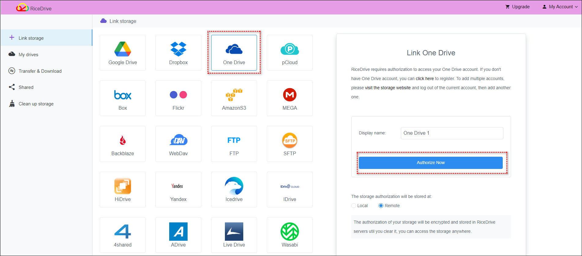 Подключение OneDrive