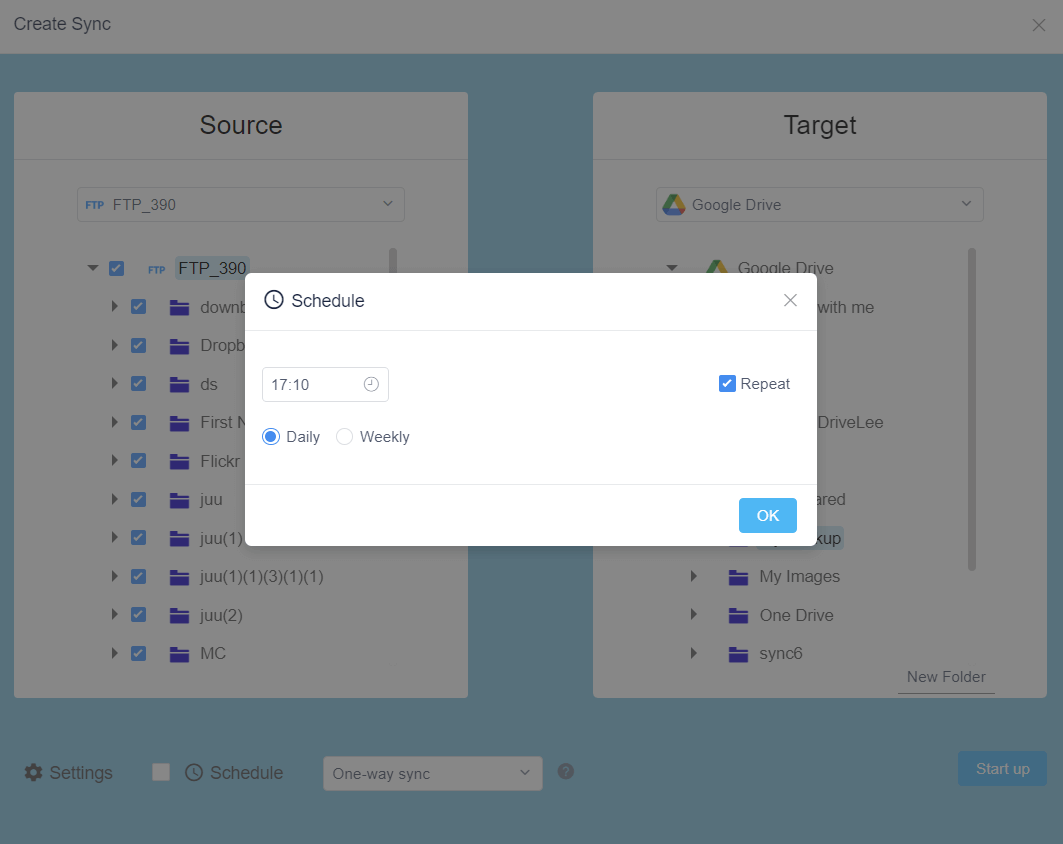 Setting a schedule for backing up FTP to GoogleDrive