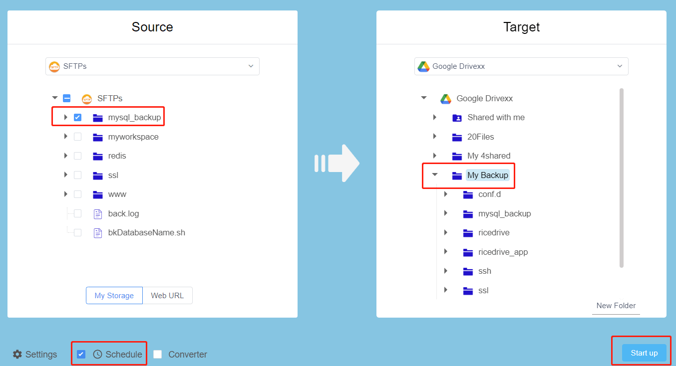 Create task for backup database to Google Drive