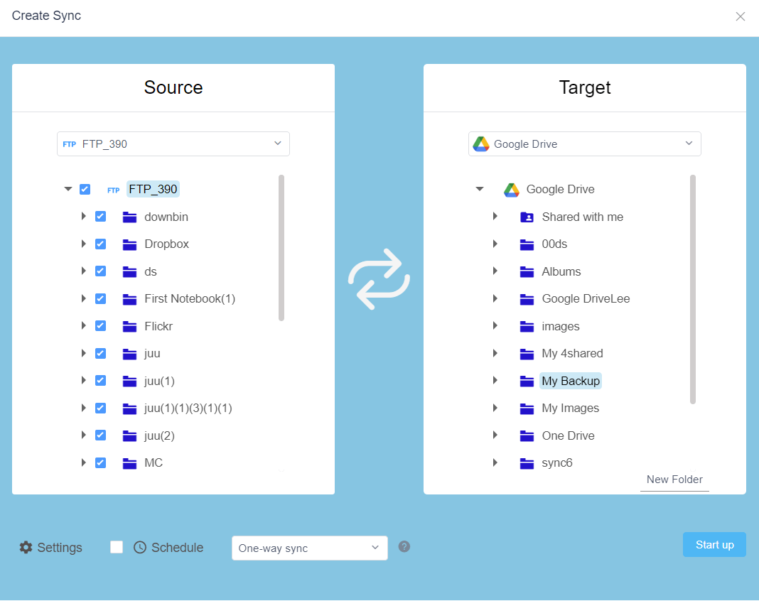 Create sync task to back up FTP to Google Drive