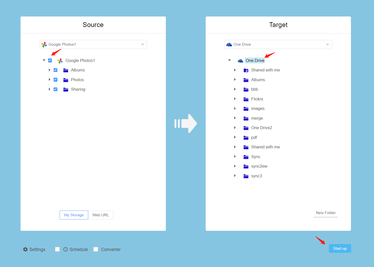 Google Photos 및 OneDrive 간 전송 생성