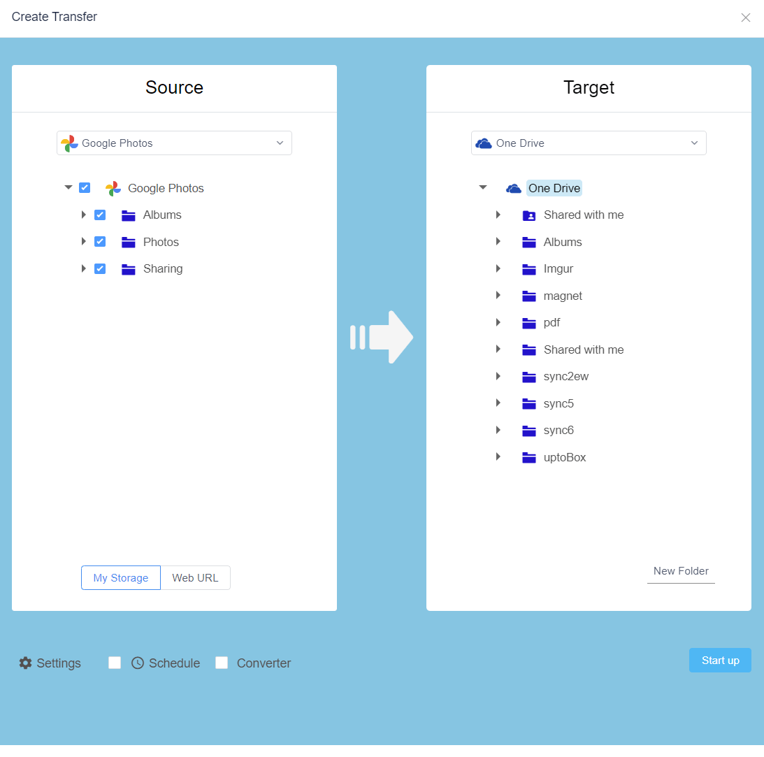 transfer Google Photos to OneDrive