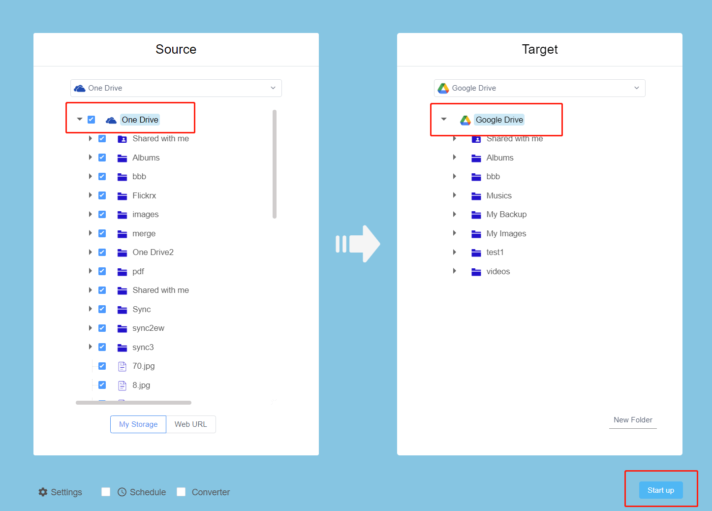 OneDrive에서 Google 드라이브로 작업 생성