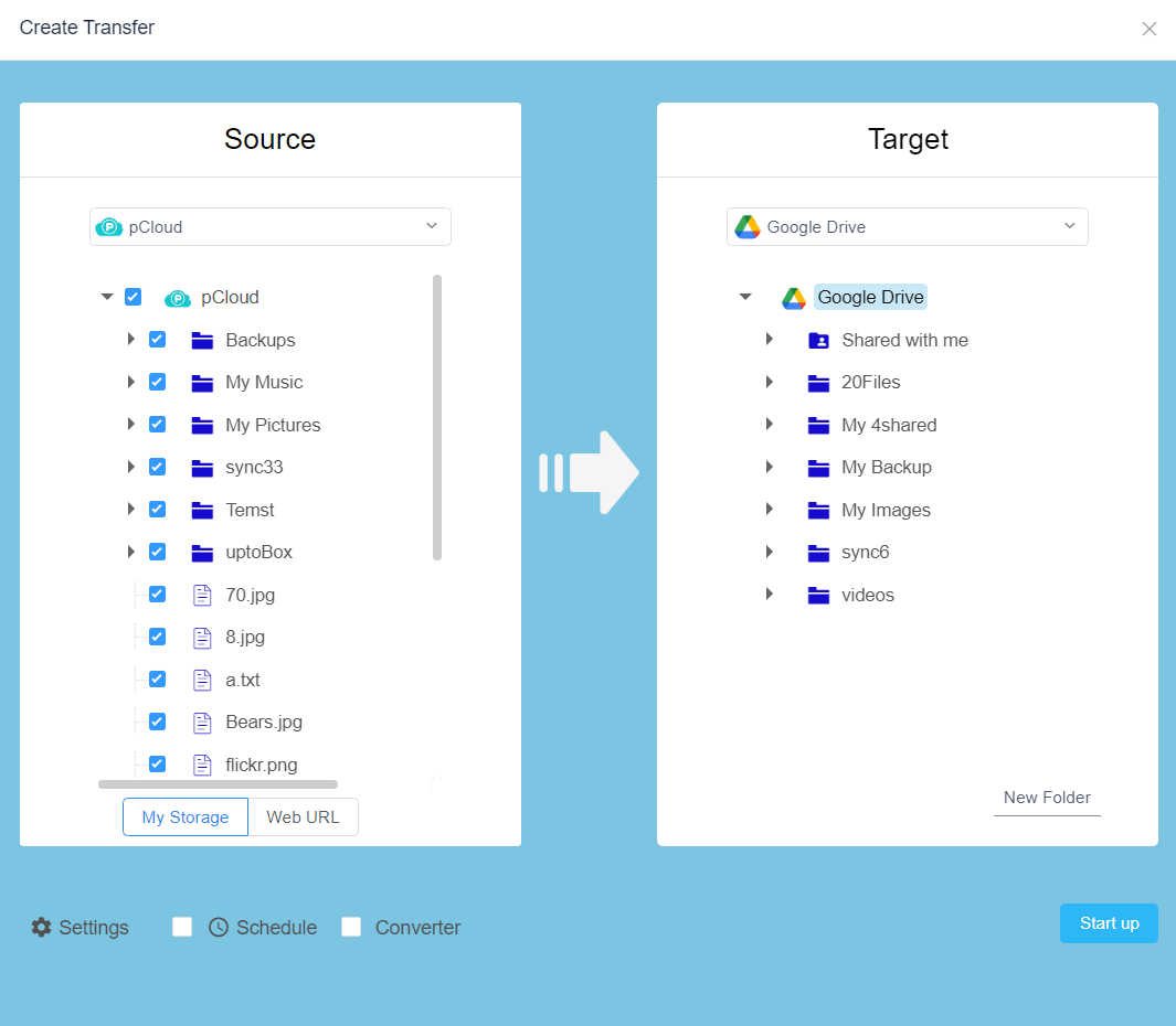 Create Task for Transferring pCloud to Google Drive