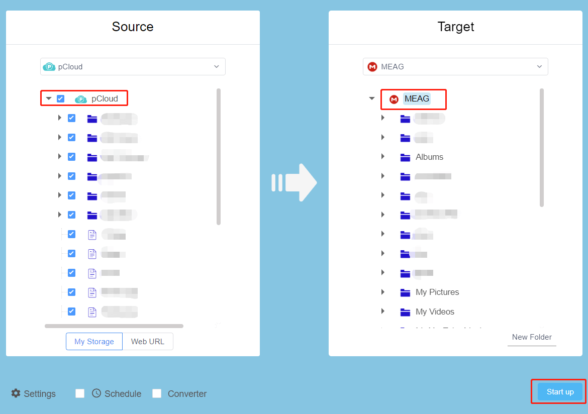 migrate pcloud files to mega