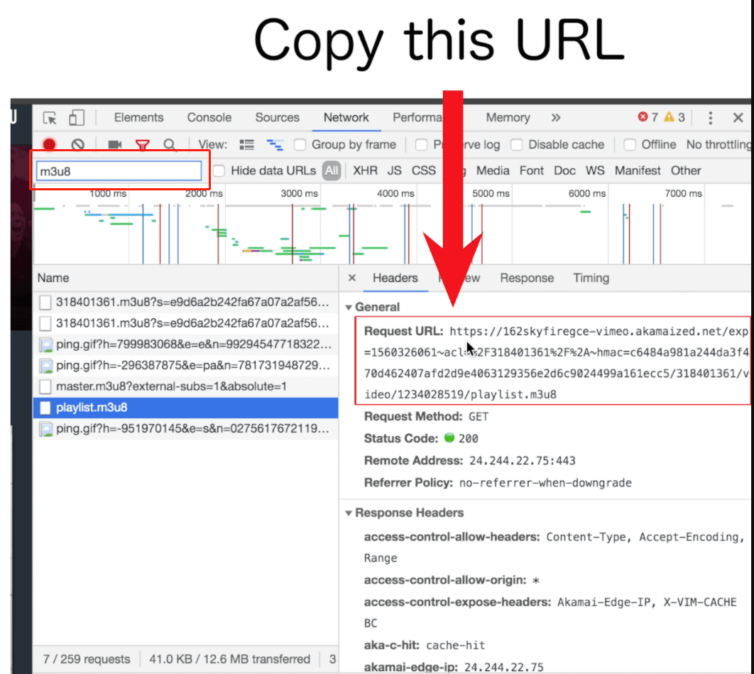 Copy m3u8 index link