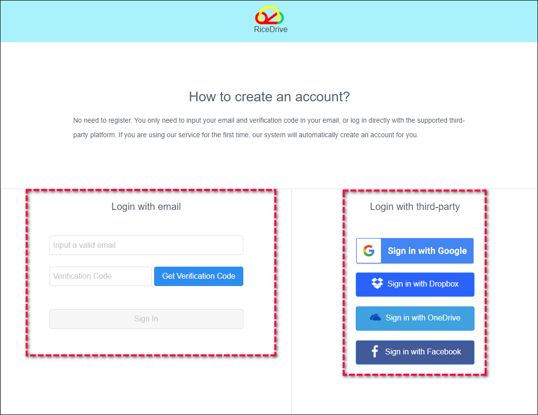 How to Download Video By URL step1: Login RiceDrive with email or cloud drive account
